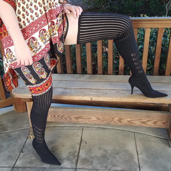 skin tight thigh high stretch boots